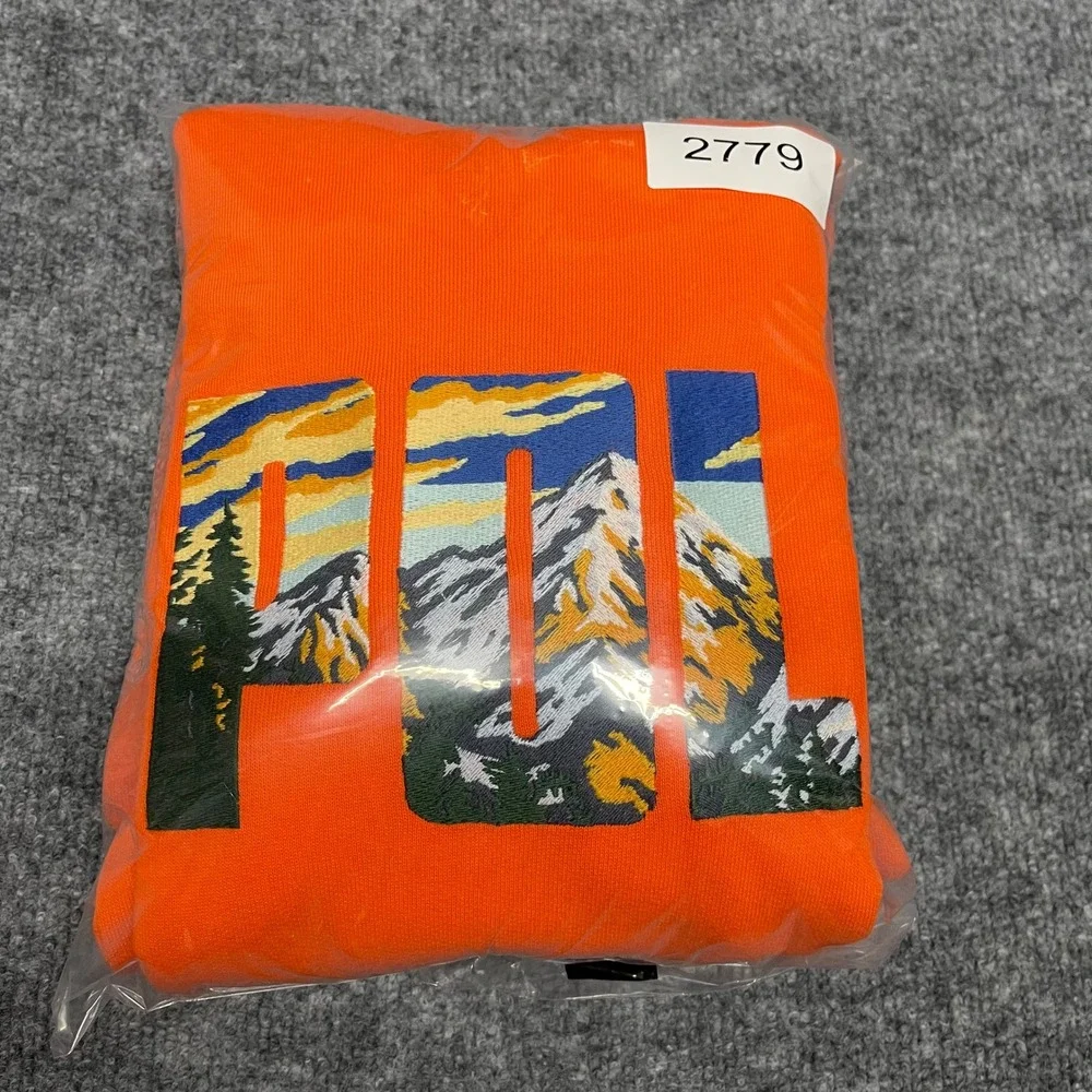 Polo Ralph Lauren Hoodie Mens Medium Orange Expedition Spellout Logo Embroidered